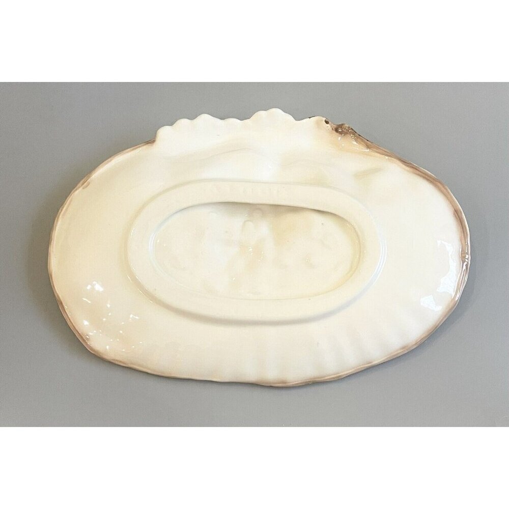Majolica Platter Grapes 10.5x7.5” Leaves Plate Dish Oval Clamshell Pottery - Picture 2 of 6